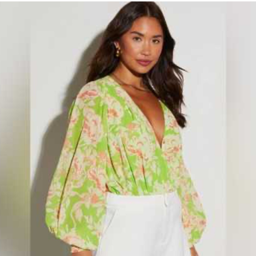 Flying Tomato Floral Blouse in Lime and Peach